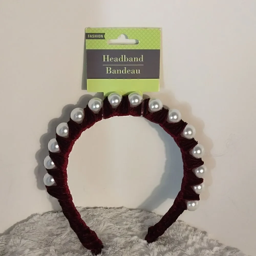 Maroon Velvet Large Pearl Hairband